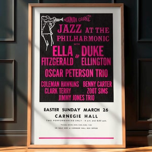Vintage Jazz Concert Poster - Ella Fitzgerald, Duke Ellington 1967, Rare Music Print, Jazz Wall Art, Mid Century Poster, Classic Jazz Decor