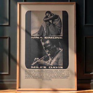 Rare Vintage Jazz Poster, Nina Simone & Miles Davis in Concert 1973, Jazz Music Memorabilia, Retro Wall Art