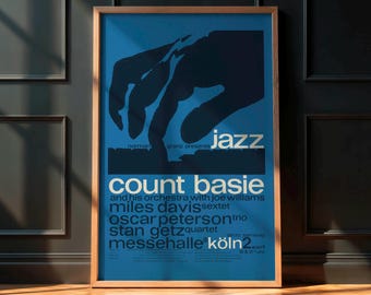 Count Basie, Miles Davis, Oscar Peterson, Stan Getz - Póster del concierto de jazz de Colonia de 1960 - Extremadamente raro