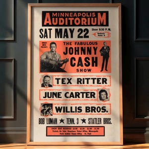 Johnny Cash Vintage Concert Poster, Rock&#39;n&#39;Roll Wall Art, Retro Rock Memorabilia Print, Music Wall Decor