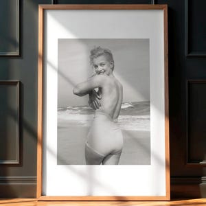 Marilyn Monroe Strand Fotodruck, Vintage Hollywood Ikone Wandkunst, klassische Schwarzweiß-Fotografie