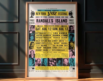 Vintage Jazz Poster, 1967 New York Jazz Festival Concert, Ray Charles, Aretha Franklin, &quot;Flip&quot; Wilson, Jazz Music Memorabilia, Retro Design