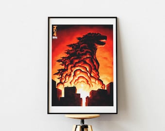Godzilla 60th anniversary Movie Poster, Big G, Gojira, Kaiju Vintage Cinema Print, Film Art, Japanese Monster