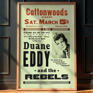 Duane Eddy 1960 Vintage Concert Poster, Rock&#39;n&#39;Roll Wall Art, Retro Rock Memorabilia Print, Music Wall Decor, Guitar