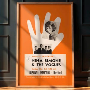 Rare Vintage Jazz Poster, Nina Simone, The Vogues 1968 Hartford CT Concert, Jazz Music Memorabilia, Retro Wall Art