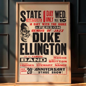 Vintage Jazz Concert Poster - Duke Ellington 1943, Rare Music Print, Jazz Wall Art, Mid Century Poster, Classic Jazz Decor