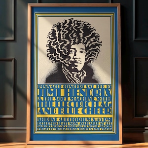 Jimi Hendrix Vintage Concert Poster, Psychedelic Rock Wall Art, Retro Rock Memorabilia Print, Music Wall Decor