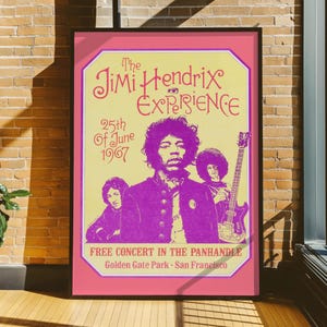 Jimi Hendrix Vintage Concert Poster, San Francisco, Psychedelic Rock Wall Art, Retro Rock Memorabilia Print, Music Wall Decor