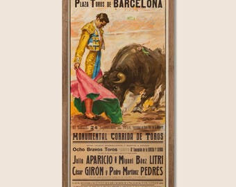 Vintage Bullfighting Poster - Spanish Travel Wall Art - Retro Matador Print - Barcelona, Spain