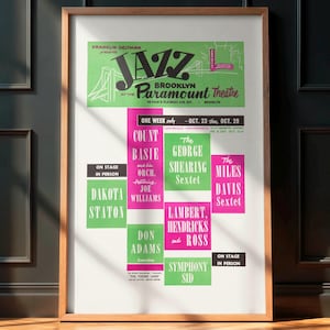 Vintage Jazz Poster, Miles Davis John Coltrane 1959 Brooklyn Paramount Concert, Jazz Music Memorabilia, Retro Wall Art