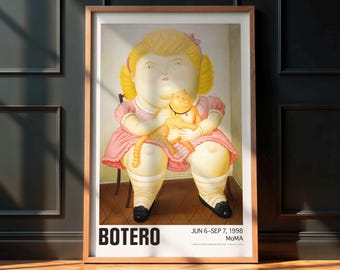 Vintage Fernando Botero Exhibition Poster - Museum Art Print - Girl With Cat