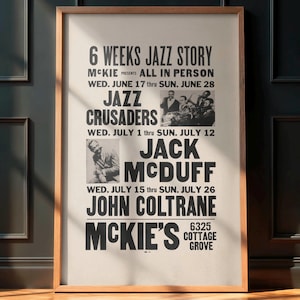 Rare Vintage Jazz Poster, John Coltrane 1964 McKie's Chicago Concert, Jazz Music Memorabilia, Retro Wall Art