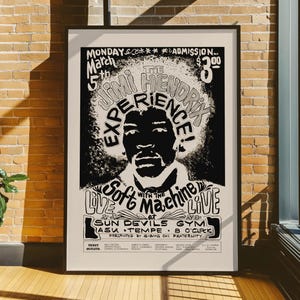 Jimi Hendrix Vintage Concert Poster, Psychedelic Rock Wall Art, Retro Rock Memorabilia Print, Music Wall Decor