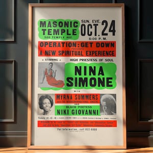 Rare Vintage Jazz Poster, Nina Simone 1971 Detroit Michigan Jumbo Concert, Jazz Music Memorabilia, Retro Wall Art