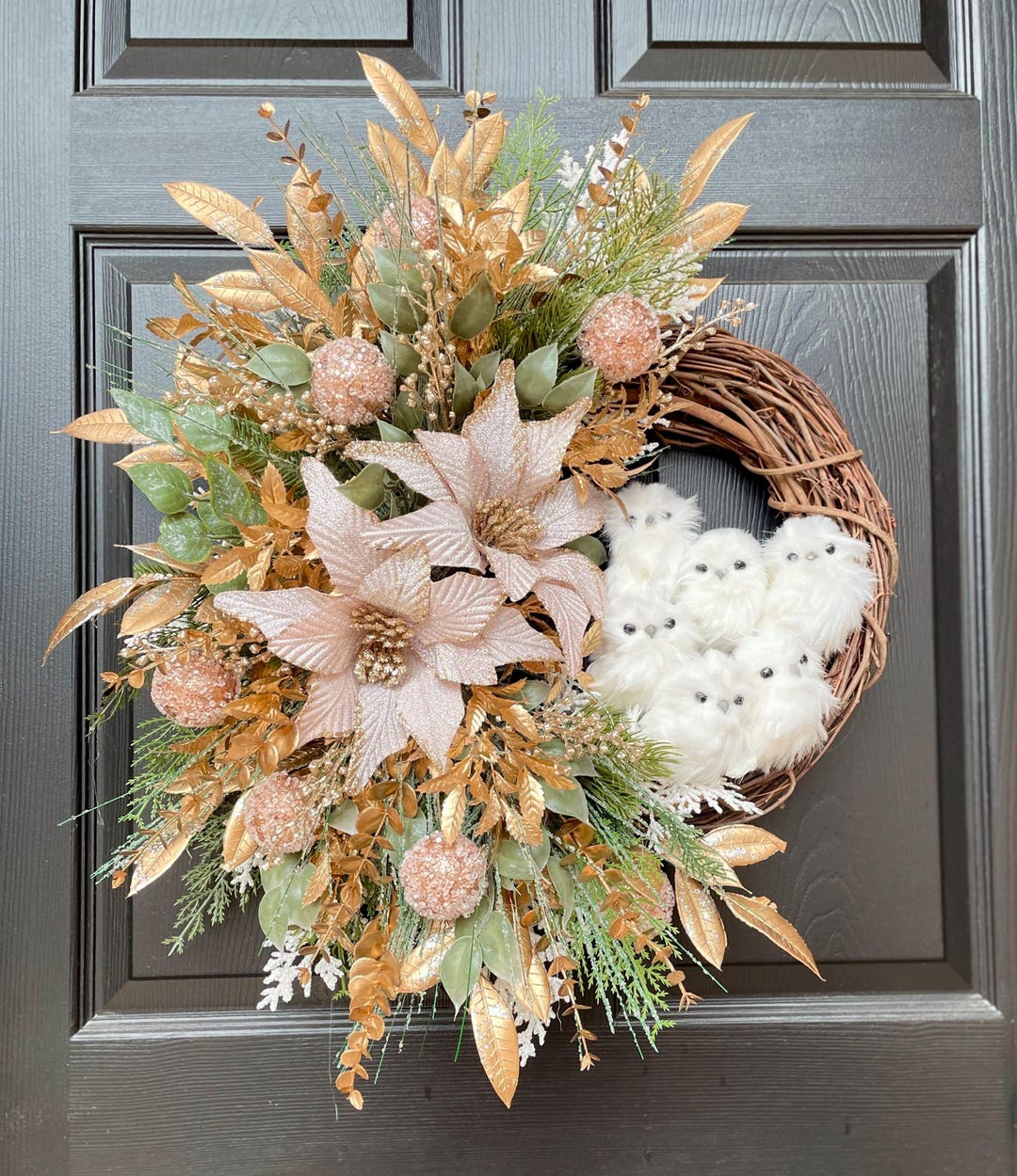 Pink and Gold Glam Wreath for Front Door, Pink Poinsettia Christmas ...
