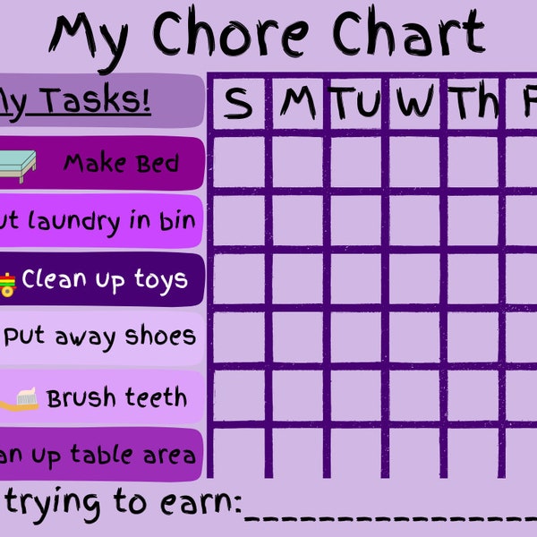 Preschool Chore Chart - Purple