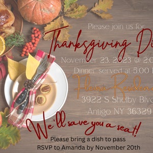 Editable Thanksgiving Dinner E-vite or Printable Invitation