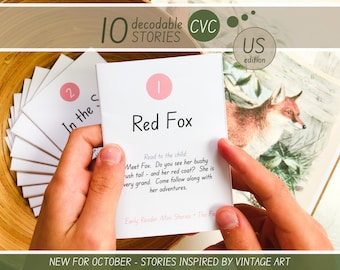 Lector de primaria, palabras CVC decodificables, lectura imprimible, aprender a leer, profesor de lectura, fonética de educación en el hogar, lenguaje Montessori, Fox10