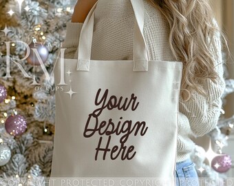 Makieta torby typu tote, makietowe torby typu tote na Boże Narodzenie, szablony makiet towarów, pakiet Oyster Econscious EC8000, makietowa torba na zakupy świąteczne