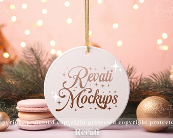 Ornamento Mockup Natal Sublimação Disco em Branco Porcelana Branca Cerâmica Foto Mock Up Decorativo Mock Up Inverno Foto Mockups