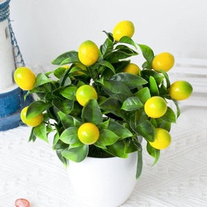 10Inch Artificial Lemon Tree Potted Plants Mini Greenery Lemon Fruit Bonsai Yellow Lemon Tree Plants for Home Office Party Decoration