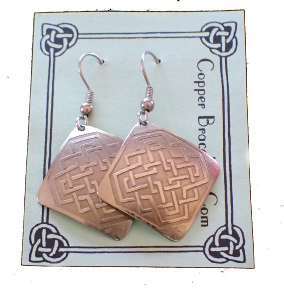 Square Acid Etched Celtic Knot Earrings Handmade B