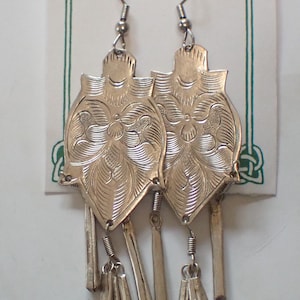 Hill Tribe Drop Earrings W/Dangles Silver Plated Handmade Vintage 1990's
