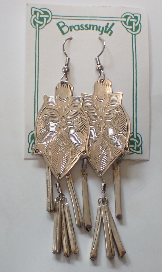 Hill Tribe Drop Earrings W/Dangles Silver Plated H