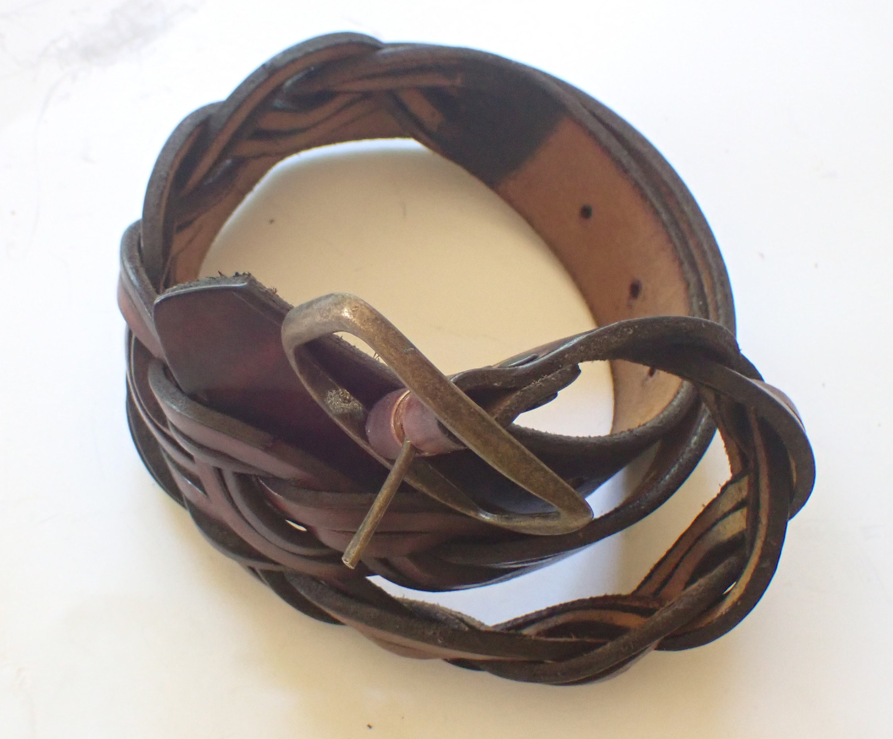 Vintage braided brown leather belt size medium Vintage Braided Leather Belt – Dovetail main image 2