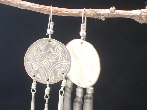 Hill Tribe Silver Drop Earrings W/Dangles Handmad… - image 3