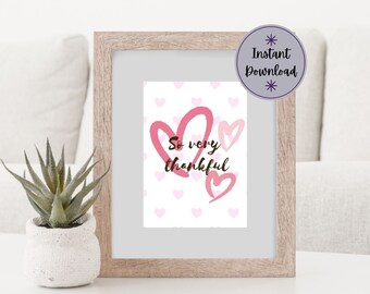 So very thankful hearts card | Thank you pink hearts printable card |