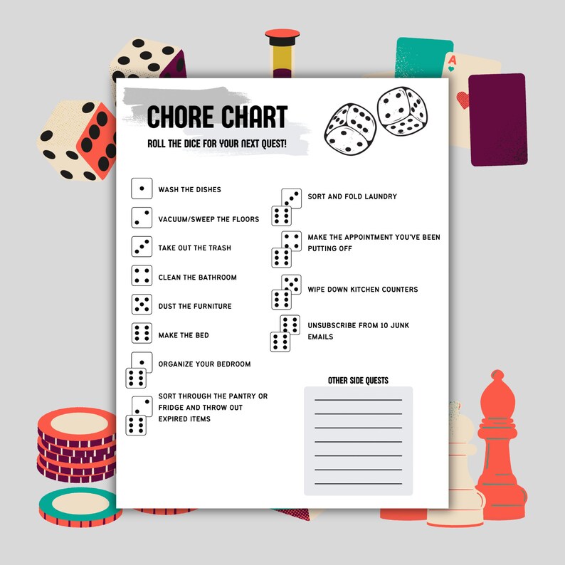 Dice Rolling Chore Chart, Fun Game to Do Your Chores, Adhd Chore Chart ...