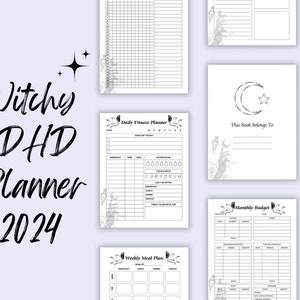 Moon Magic Witchy Adhd Planner, Adhd printable Journal, halloween witchy printable pdf planner, Witch Grimoire, Gothic Journal pages