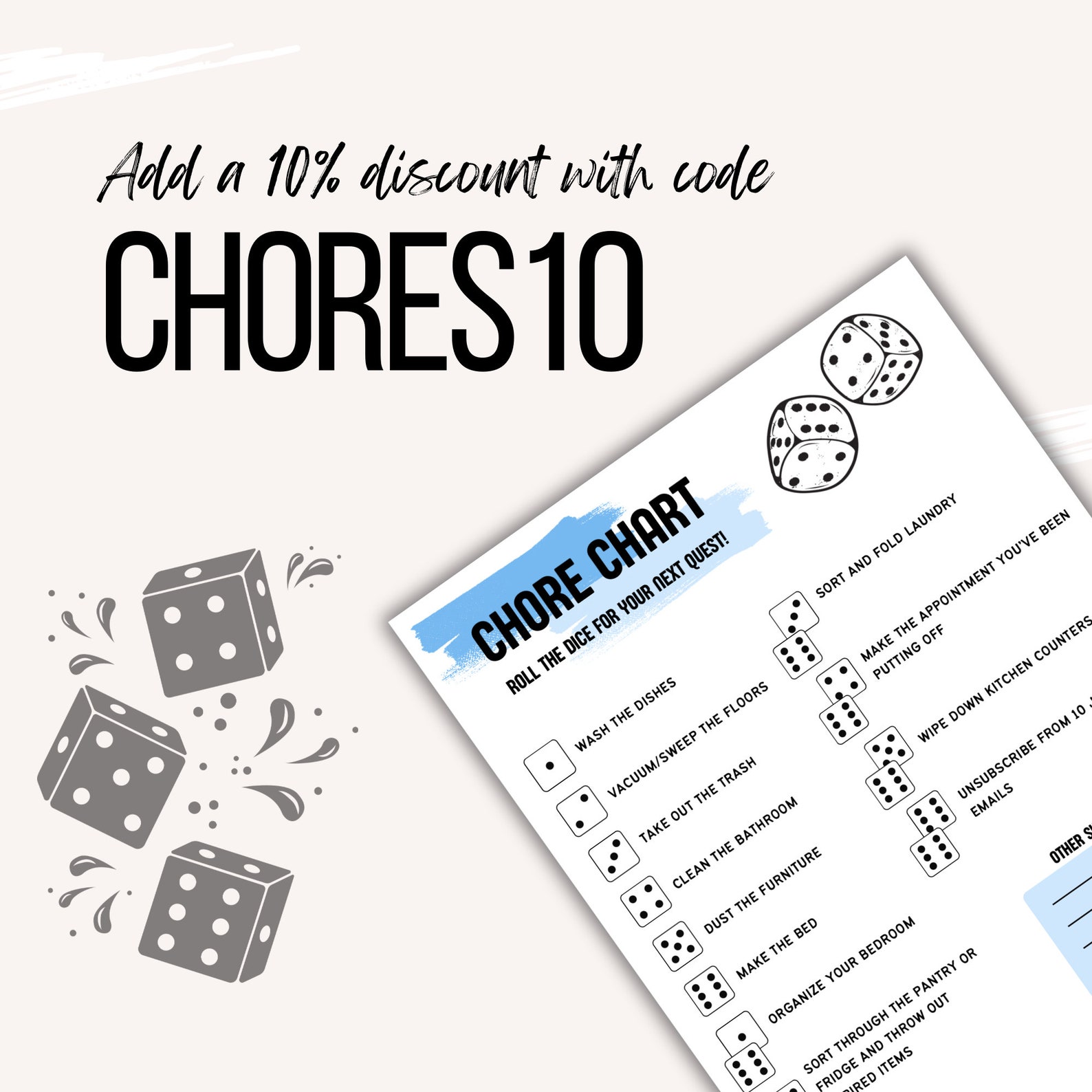 Dice Rolling Chore Chart, Fun Game to Do Your Chores, Blue Chore Chart ...