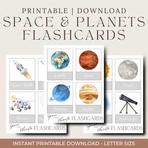 Space & Planets Flashcards - INSTANT DOWNLOAD - Printable - Homeschool -Watercolor - Educational - Aesthetic - Montessori - Simple