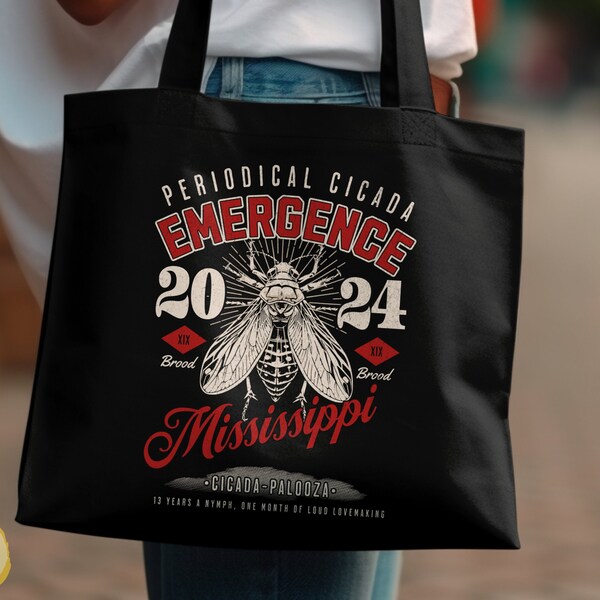 2024 Cicada Farmers Market Canvas Eco Conscious Reusable Gardening Tote Bag, Celebrate Brood XIX Mississippi Emergence this Summer