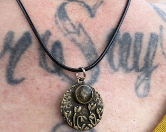Bronze Pendant + Snake Vertebrae | Resin + Bone Jewelry | Snake Vertebrae Necklace