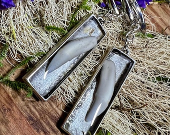 Long Rectangle Coyote Tooth Ear Weights | Stetched Lobe Earring | Bone + Tooth Jewelry