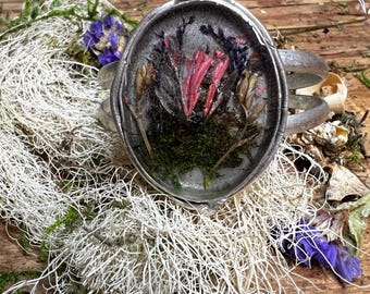 FLAWED SALE ITEM | Moth + Moss + Flower Sterling Silver Bracelet | Nature Jewelry | Insect + Resin Bracelet
