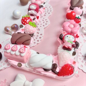 Strawberry Chocolate kawaii Decoden Handmade Phonecase cream glue cute coquette gift custom customisable theme Samsung iPhone 画像 4