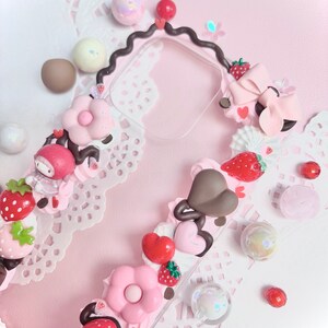 Strawberry Chocolate kawaii Decoden Handmade Phonecase cream glue cute coquette gift custom customisable theme Samsung iPhone 画像 2