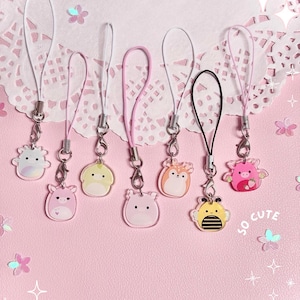 Squishmallow style Acrylic Keychain Keyring Phonecharm Mini Handmade anime cartoon character accessory Christmas gift green blue
