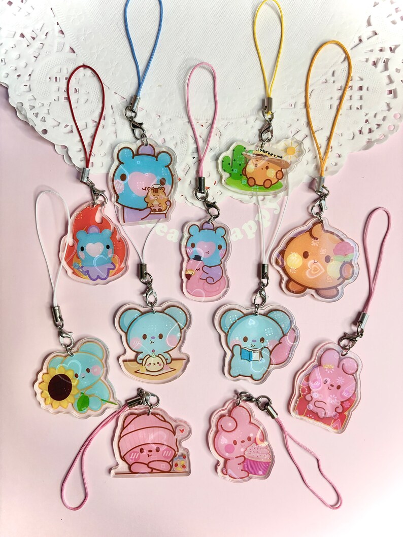 Cute BTS BT21 Style Acrylic Keychain Keyring Phonecharm Cute Anime ...