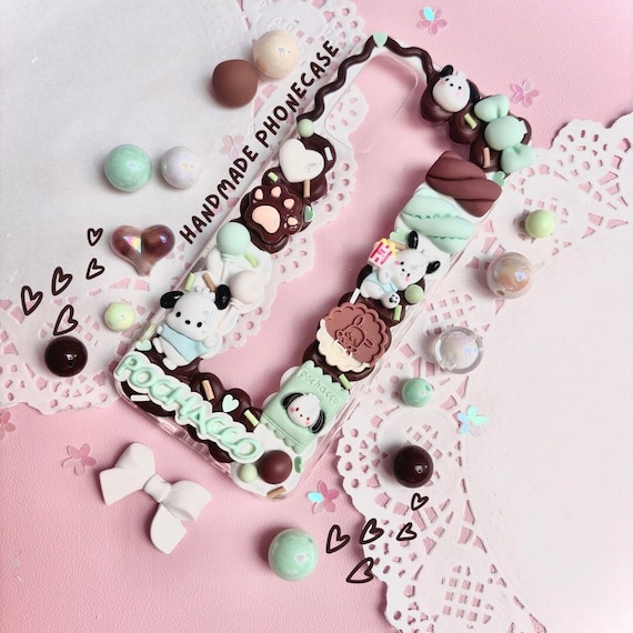 Puppy Dog Style Decoden Handmade Phonecase cream glue charm cute coquette gift custom customisable colourful theme gift Samsung iPhone
