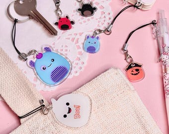 Cute Squishmallow style Halloween Acrylic Keychain Keyring/ Phonecharm Handmade anime cartoon character accessory gift ghost monster pumpkin