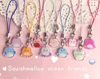 Squishmallow style Acrylic Keychain Keyring Phonecharm Mini Handmade anime cartoon character accessory Christmas gift ocean friends axolotl