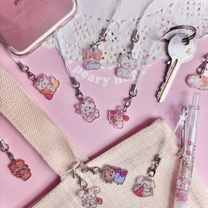 Kawaii Mikko Illustrations style Mini Acrylic Keychain Keyring Phonecharm cute anime cartoon character accessory coquette gift