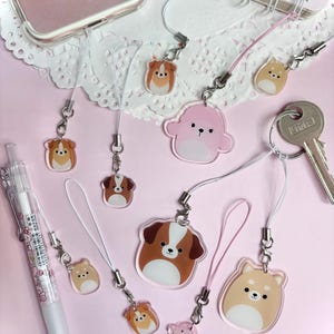 Kawaii Dog Squish style Keychain Keyring Bag Accessory Phone Charm Handmade anime cartoon character acrylic gift best friends girls