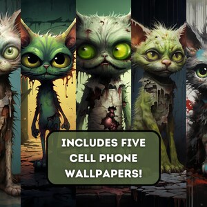 cute cartoon zombie cat - cell phone wallpaper