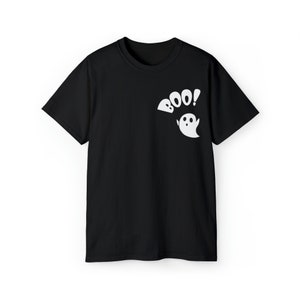 Boo with Small Ghost - Colors with White Design Unisex Ultra Cotton Tee